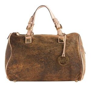 Michael Kors Brown Crackled Nubuck Grayson Satchel EUC no logo tag suede cork